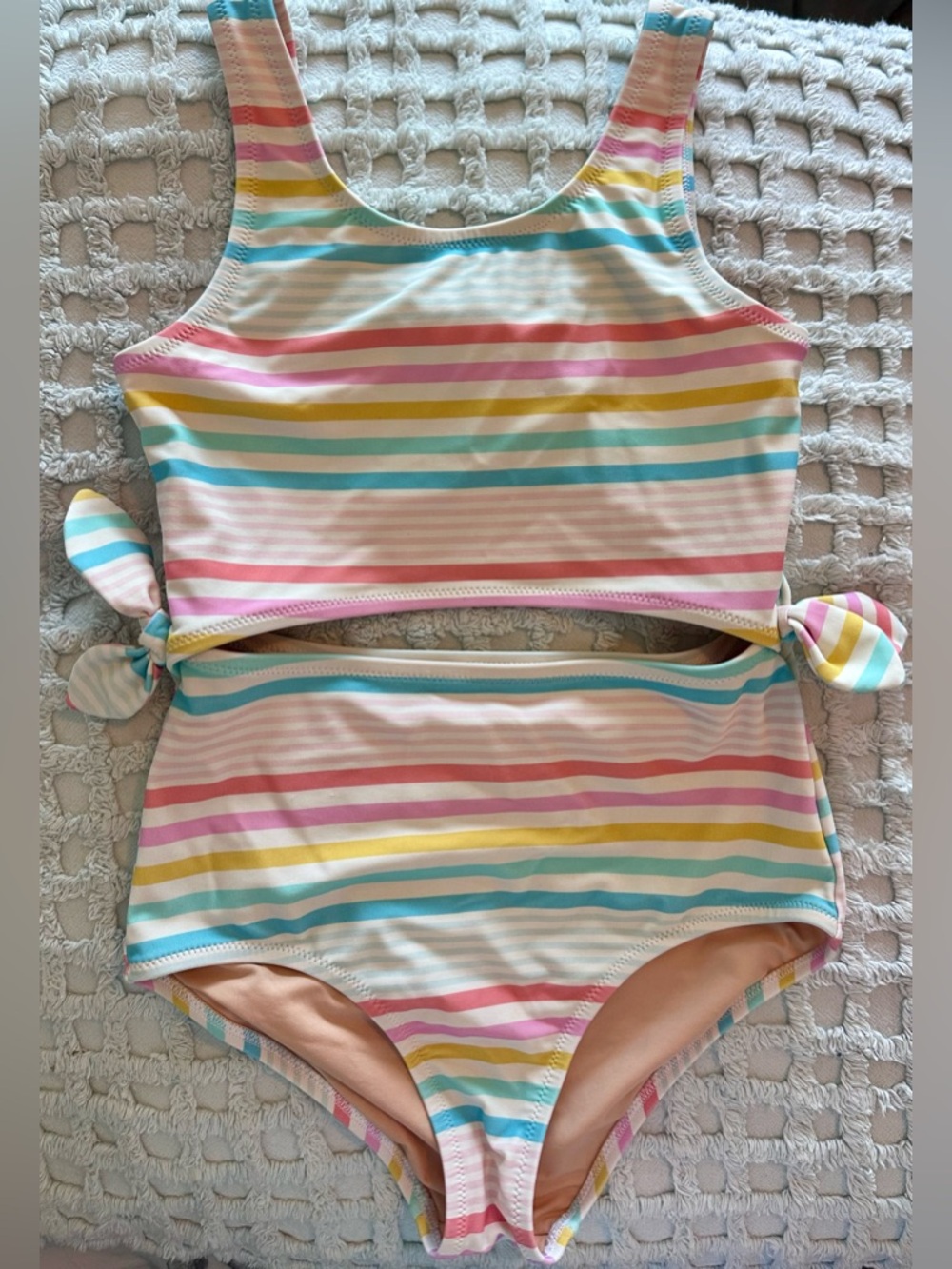 J. Crew crewcuts Pastel Striped Cut Out One Piece Lined Swimsuit - Picture 3 of 6
